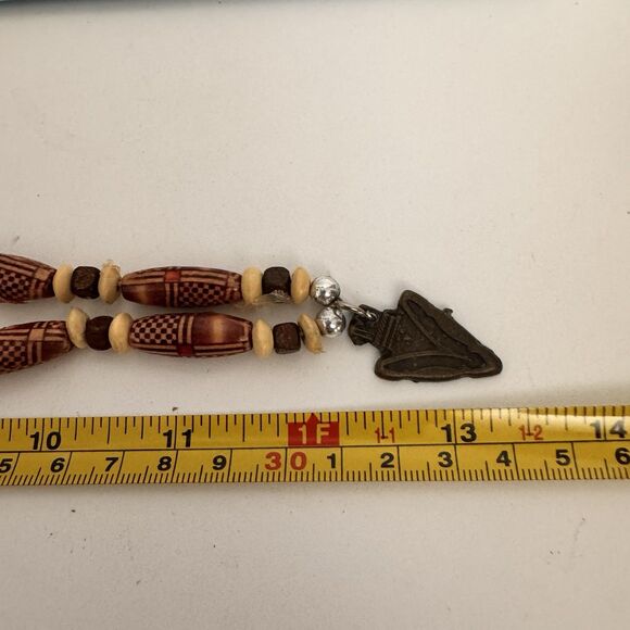 Leather Native Style Necklace – Acrylic Beads & Arrowhead Pendant 24"24 - Picture 4 of 4